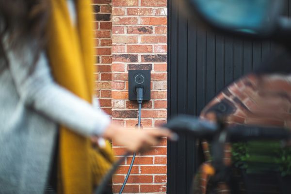 EV charging station set up beside a Portland driveway
